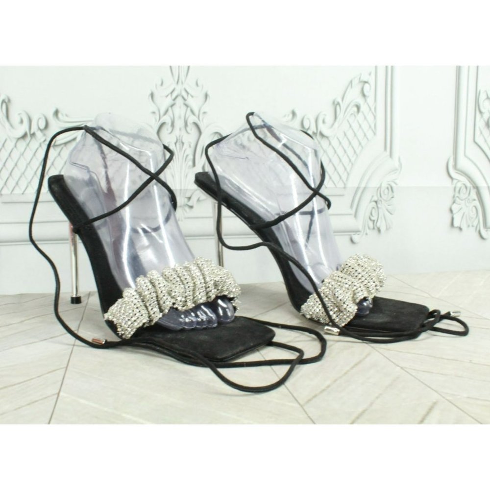 Ego Black Suede Slip On Lace Up Open Toe Casual Heeled Sandals Size 11 - Picture 3 of 8